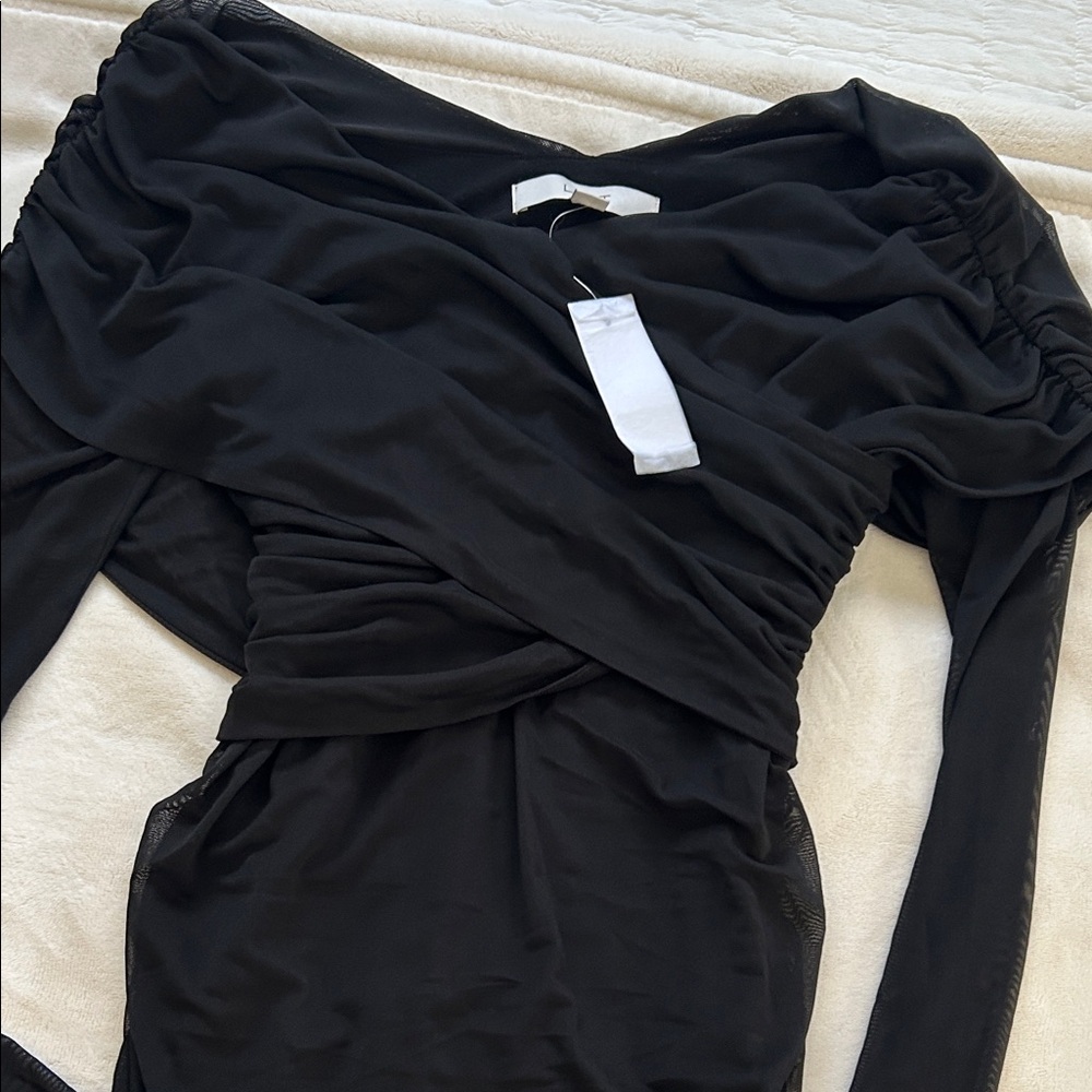 LOFT Black Ruched Long Sleeve Top